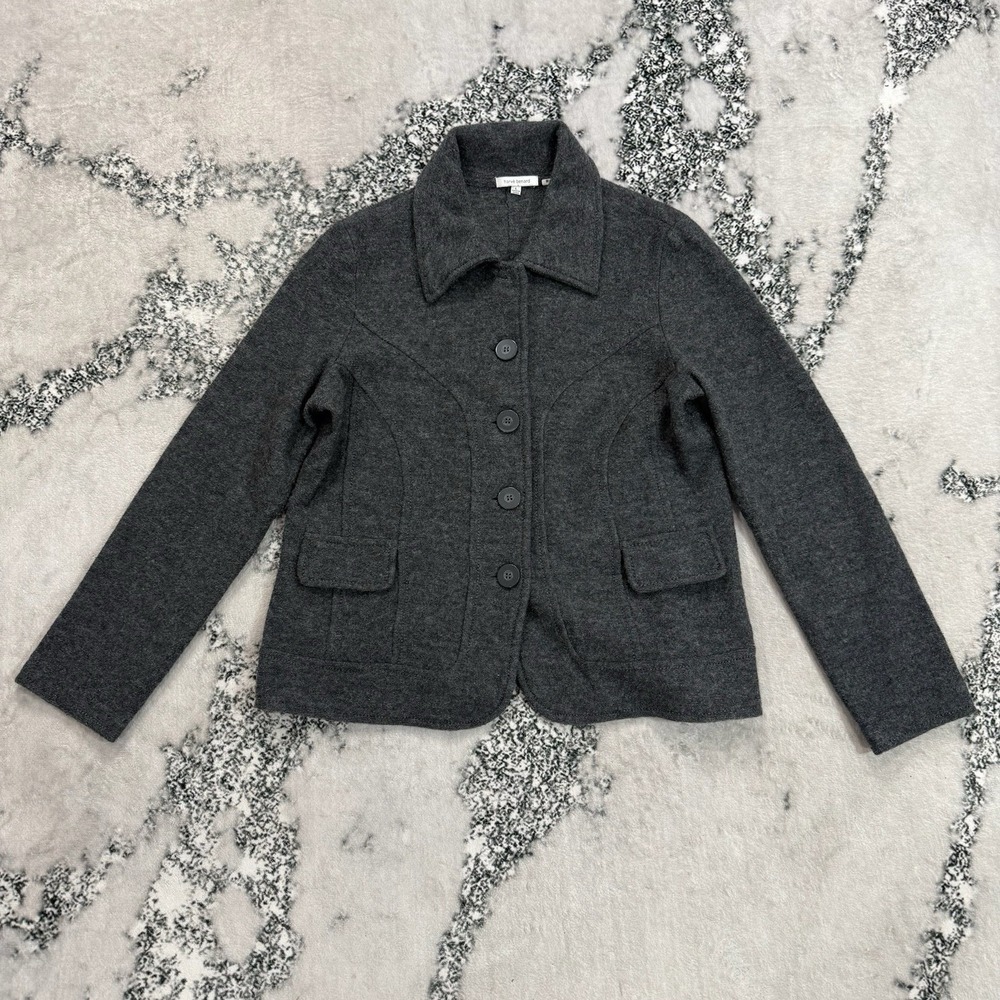 Harvé Bernard Women's Gray Knit Button Front Jacket Career Casual Size L